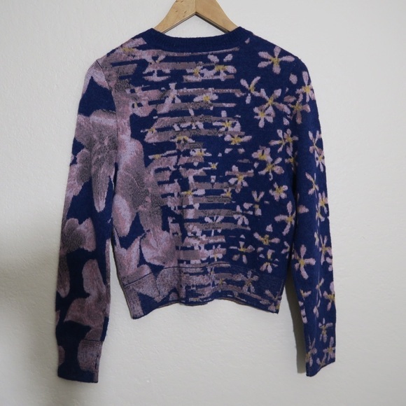 Rag & Bone Mixed Floral Wool Alpaca Blend Sweater Crewneck Warm Boho Purple - Picture 6 of 7